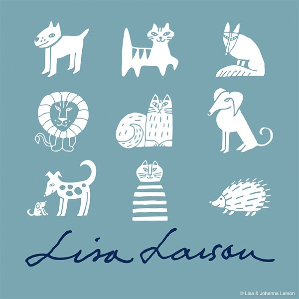 Le logo signature de Lisa Larson entouré d’illustrations d’animés ayant inspiré l’artiste.