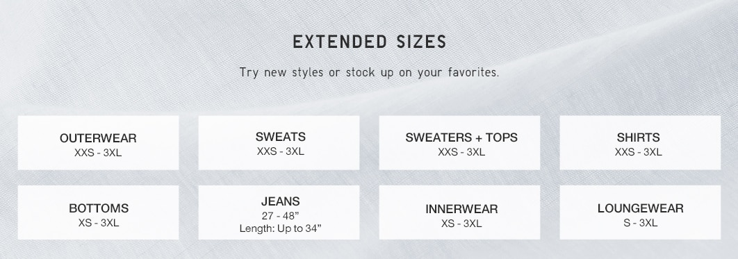 Extended Size Chart