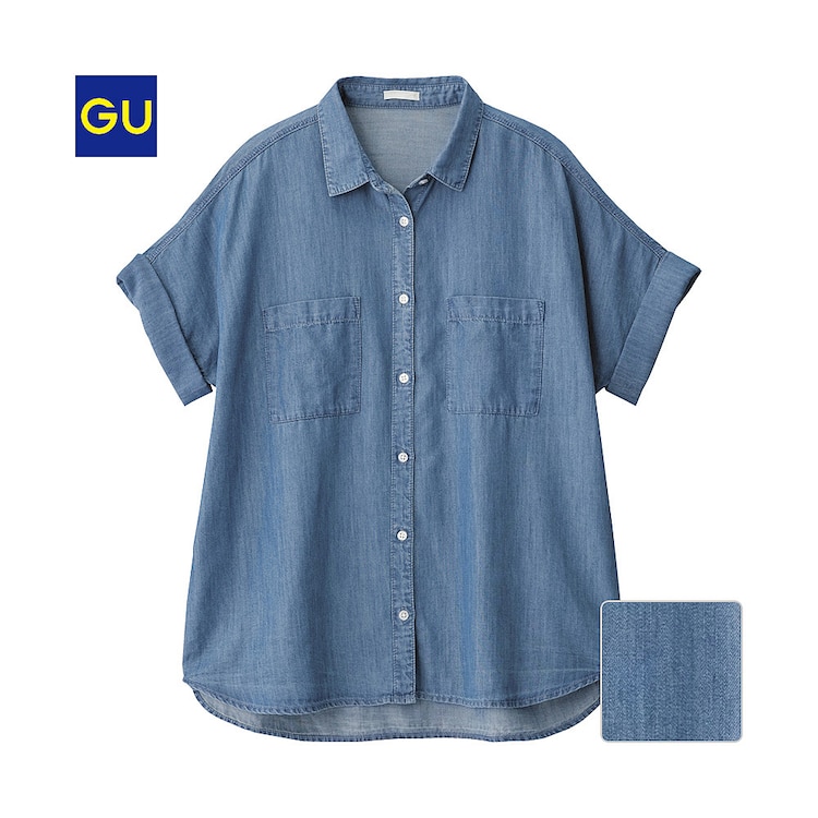 テンセルデニムロールアップシャツ 半袖 Gu ジーユー 公式通販オンラインストア