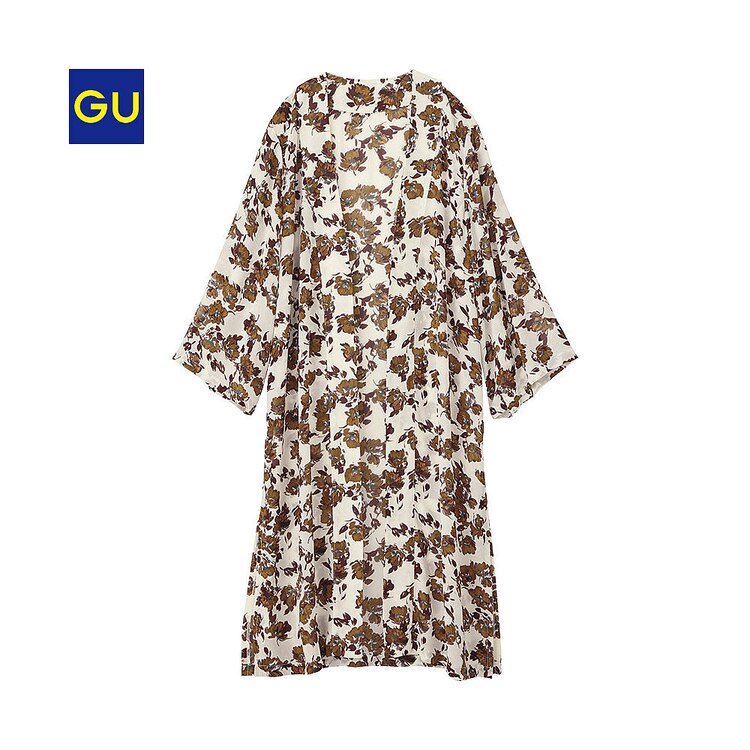 Gu公式 フラワープリントガウン ７分袖 ｔｓ ファッション通販サイト