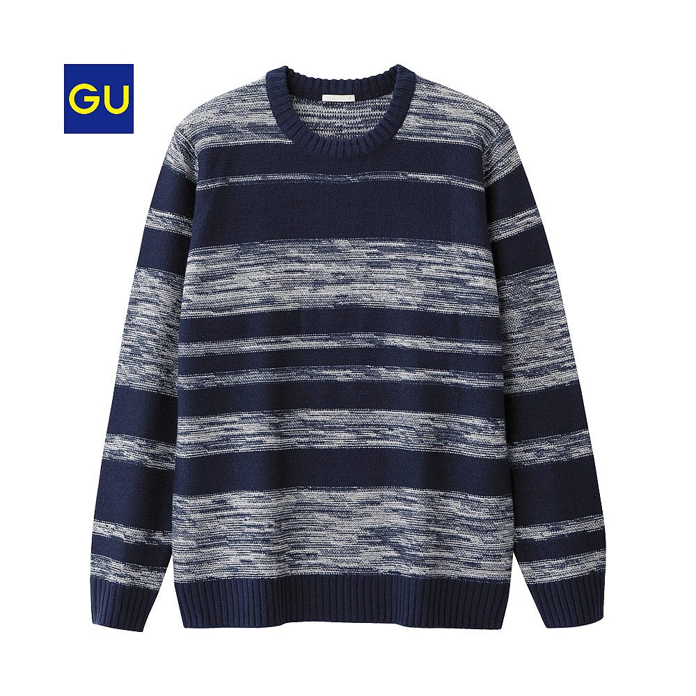 GU公式 | メランジボーダークルーネックセーター(長袖) | ファッション 