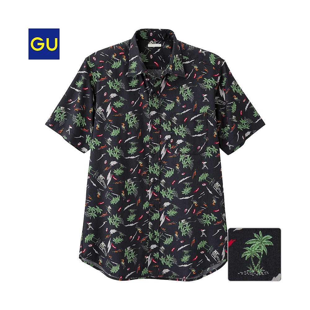 Gu公式 ピンオックスプリントシャツ アロハ 半袖 ファッション通販サイト