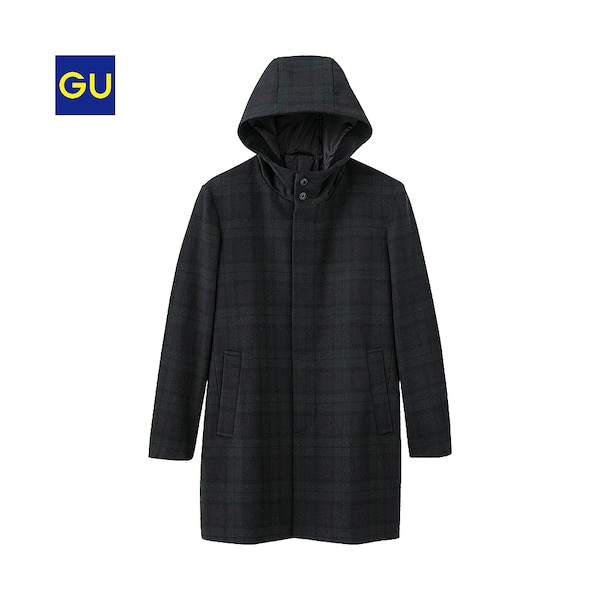 GU公式 | ウールブレンドフーディコート(チェック) | ファッション通販サイト