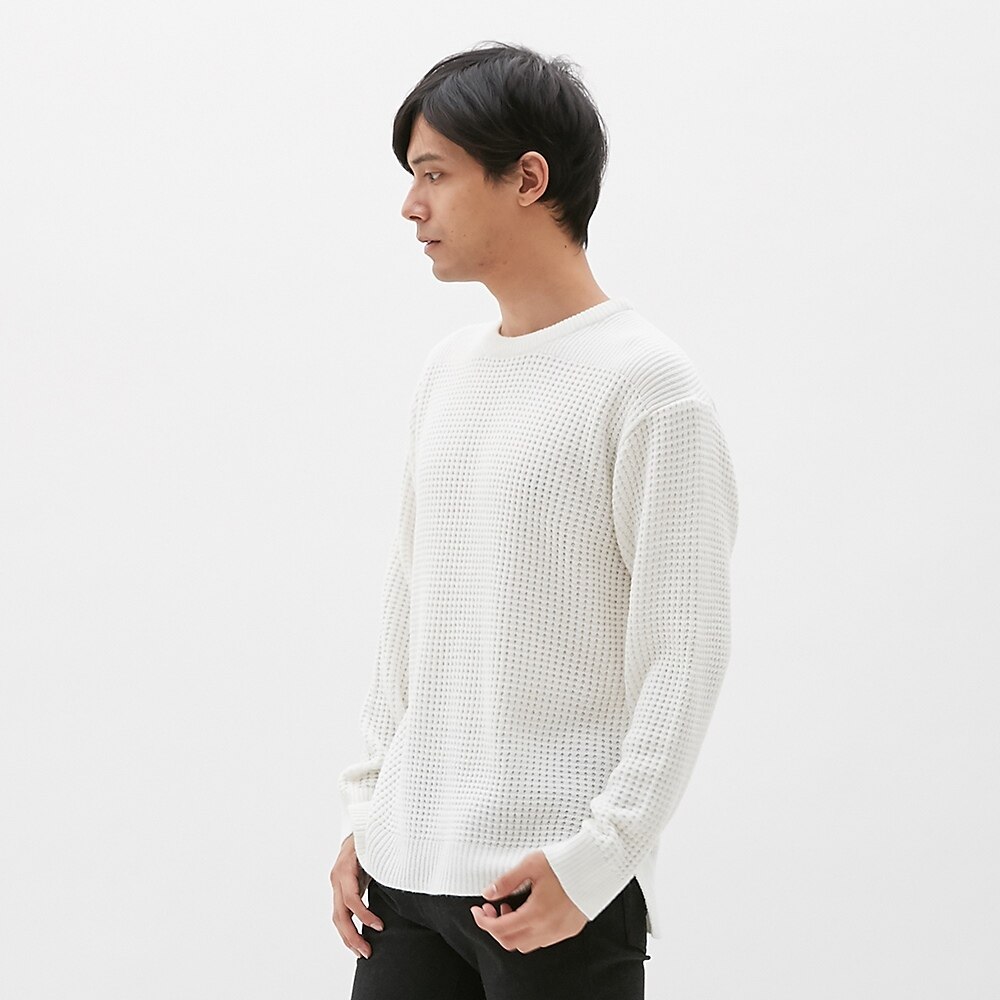 GU公式 | ワッフルクルーネックセーター(長袖) | ファッション通販サイト