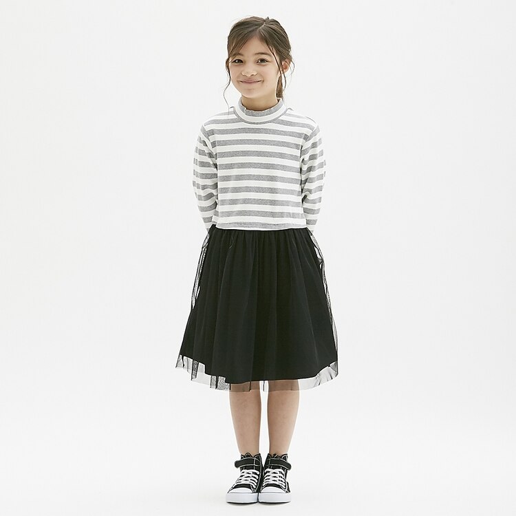 Gu公式 Girls チュールコンビボーダーワンピース 長袖 ファッション通販サイト