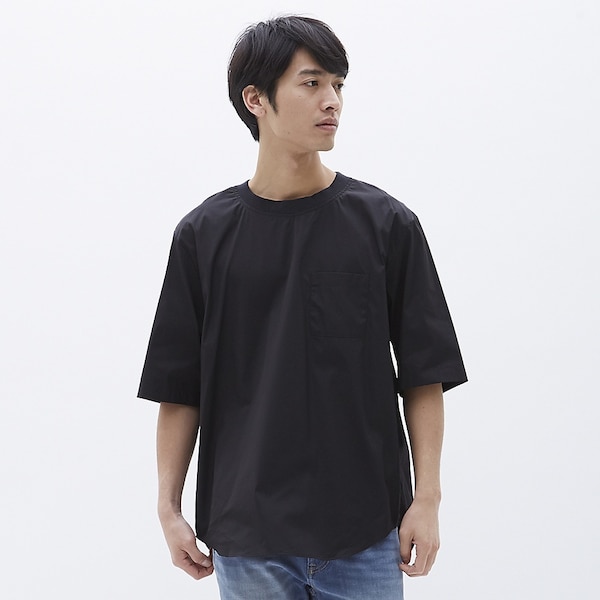 ビッグプルオーバーシャツ(５分袖)-BLACK