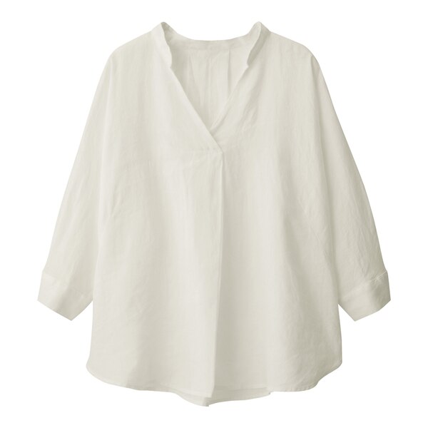 フレンチリネンスキッパーシャツ(7分袖)-OFF WHITE