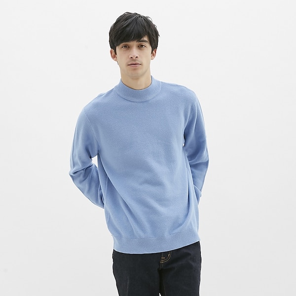 タックハイネックセーター(長袖)-BLUE