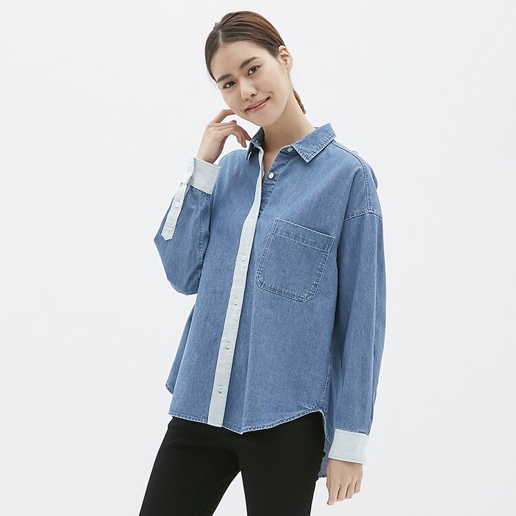 Gu公式 デニムバイカラーシャツ 長袖 Tr ファッション通販サイト