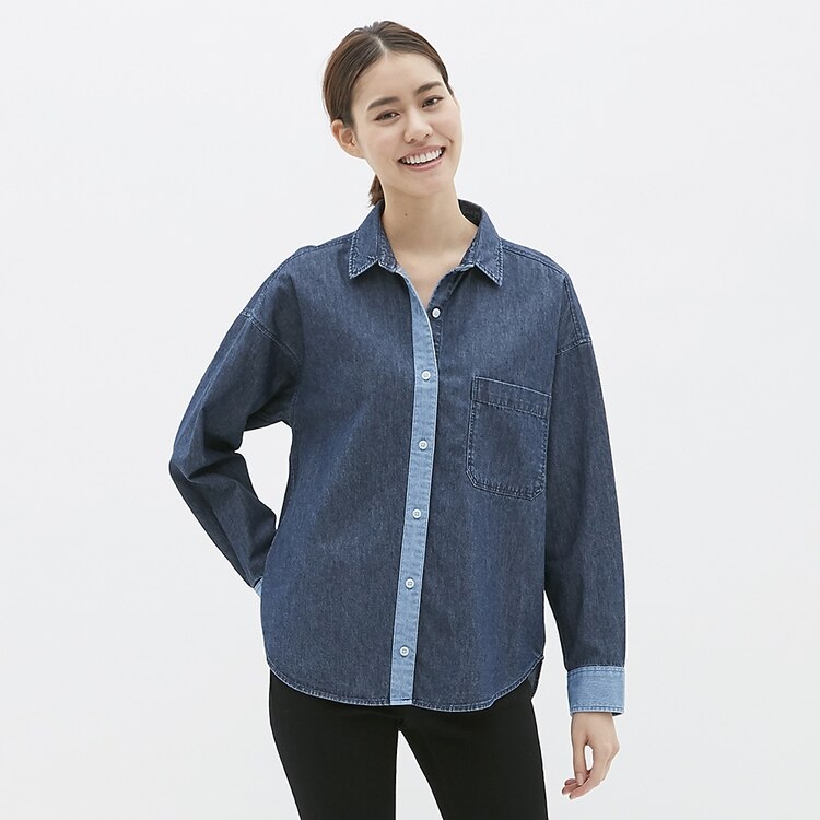 Gu公式 デニムバイカラーシャツ 長袖 Tr ファッション通販サイト