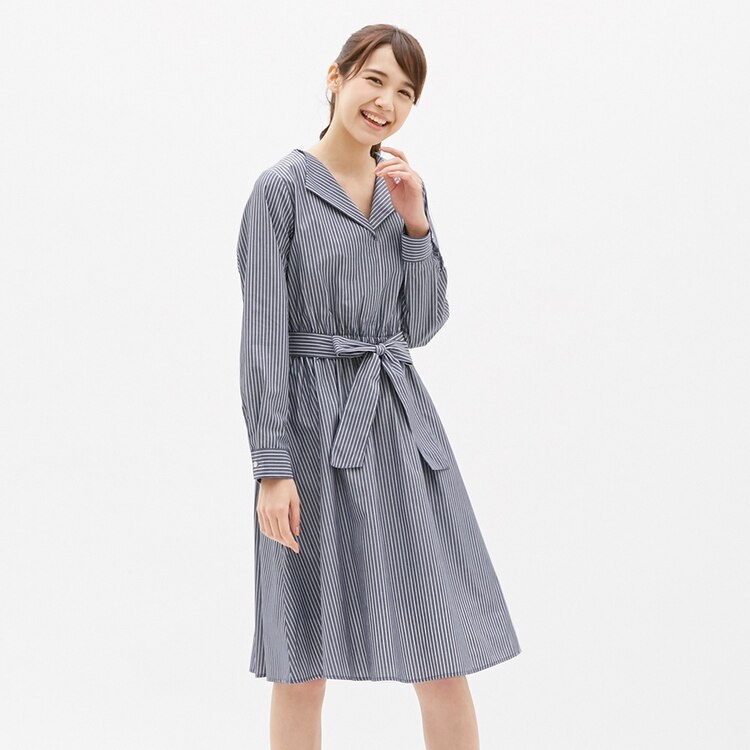 Gu公式 ストライプウエストリボンワンピース 長袖 Fm ファッション通販サイト