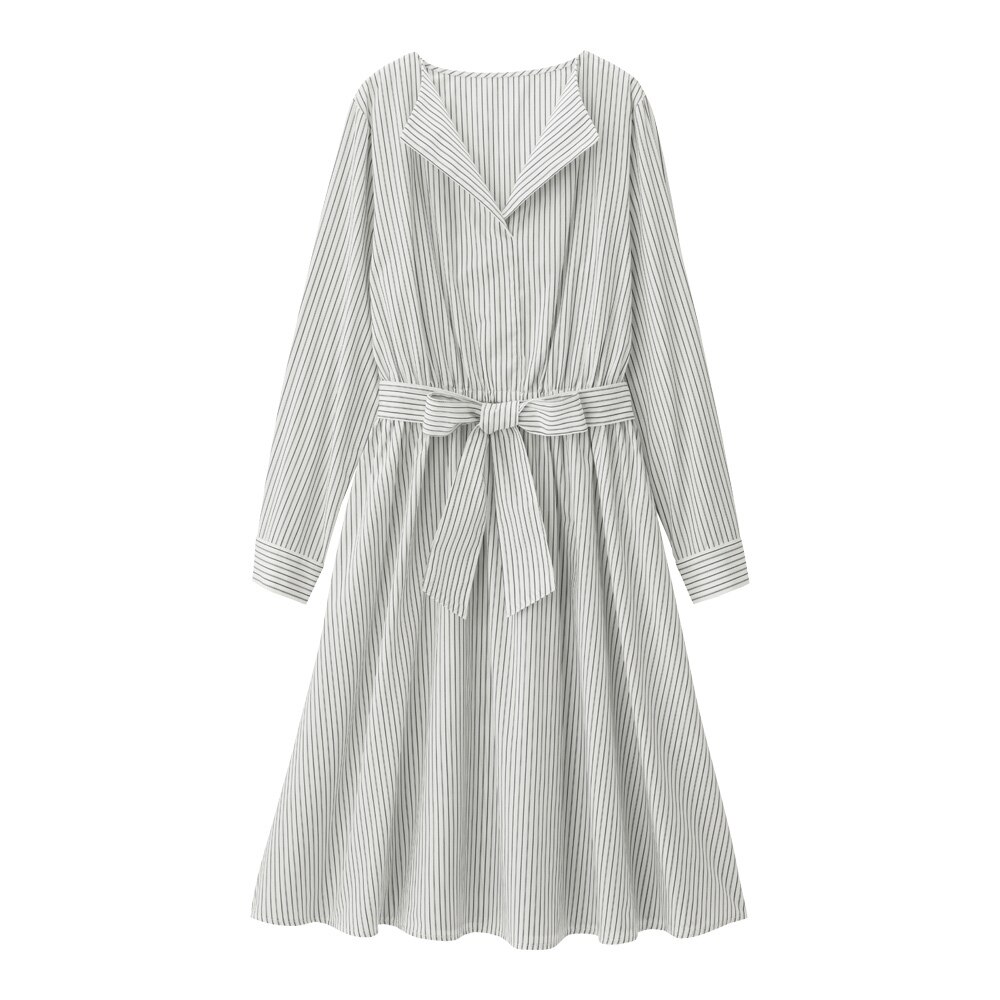 Gu公式 ストライプウエストリボンワンピース 長袖 Fm ファッション通販サイト