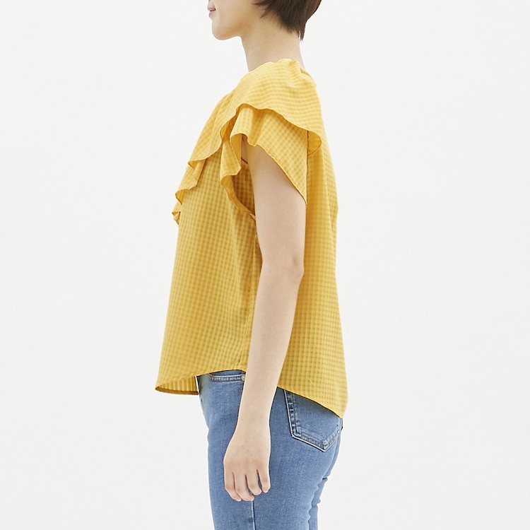 シアーチェックフリルブラウス 半袖 Gu ジーユー 公式通販オンラインストア