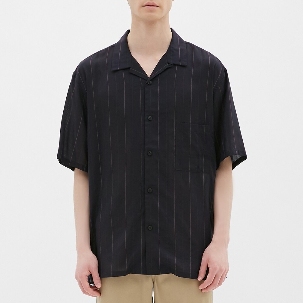 GU公式 | オープンカラービッグシャツ(半袖・ストライプ)JN | ファッション通販サイト