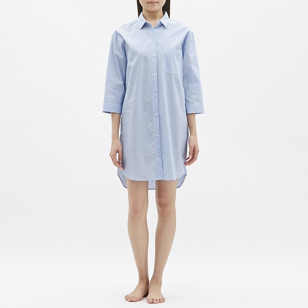 Gu公式 パジャマストライプシャツワンピース 7分袖 ファッション通販サイト