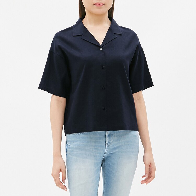 Gu公式 リネンブレンドオープンカラーシャツ 半袖 Gn ファッション通販サイト