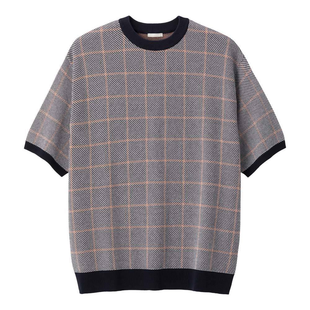 GU公式 | チェッククルーネックセーター(半袖)MC | ファッション通販サイト