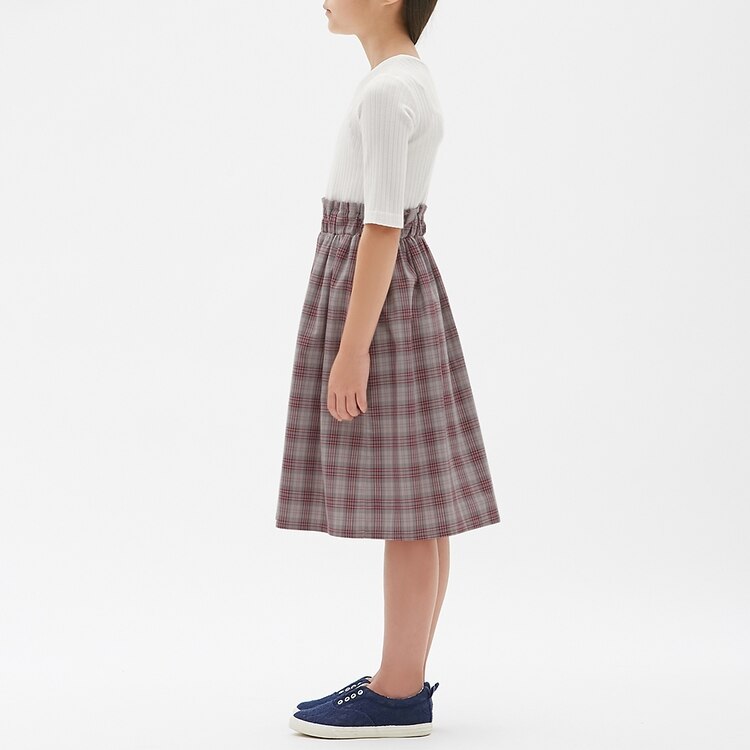 Gu公式 Girlsチェックコンビリブワンピース 5分袖 ファッション通販サイト