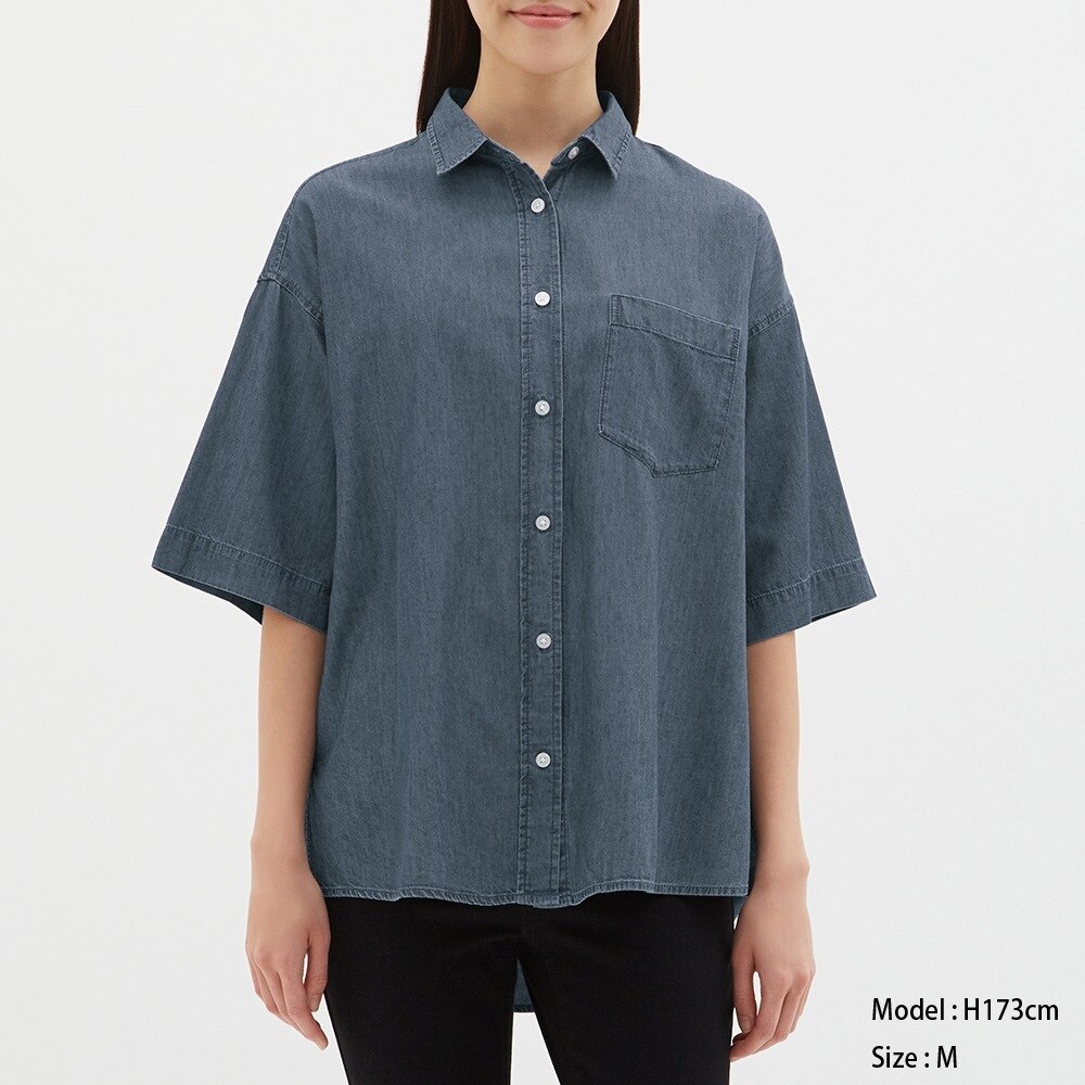 オーバーサイズデニムシャツ(5分袖)JN | ファッション通販  - GU公式
