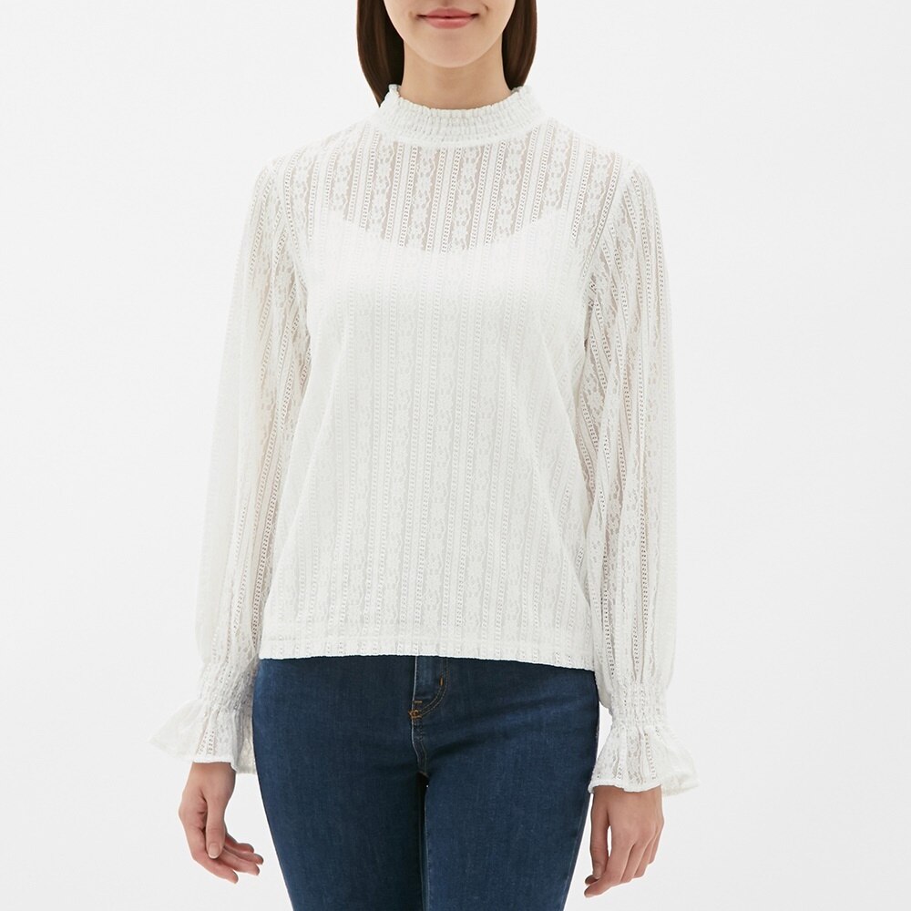 レースフリルネックt 長袖 Gu ジーユー 公式通販オンラインストア