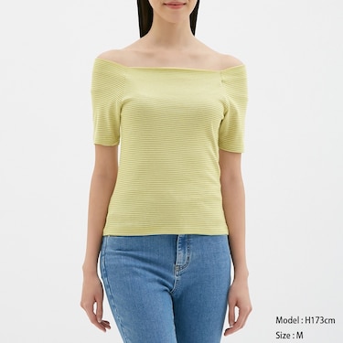 Gu公式 ボーダーオフショルダーt 半袖 ファッション通販サイト