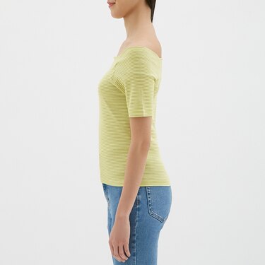 Gu公式 ボーダーオフショルダーt 半袖 ファッション通販サイト