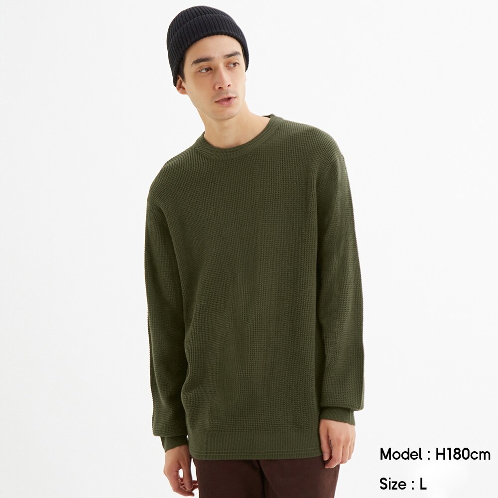 GU公式 | ワッフルクルーネックセーター(長袖) | ファッション通販サイト