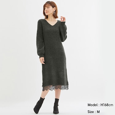 Gu公式 レースヘムニットワンピース 長袖 Z X ファッション通販サイト