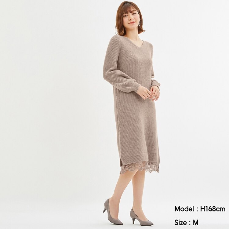 レースヘムニットワンピース 長袖 Z X Gu ジーユー 公式通販オンラインストア