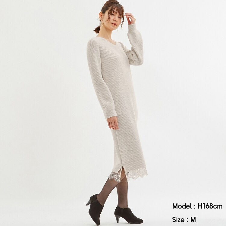 Gu公式 レースヘムニットワンピース 長袖 Z X ファッション通販サイト