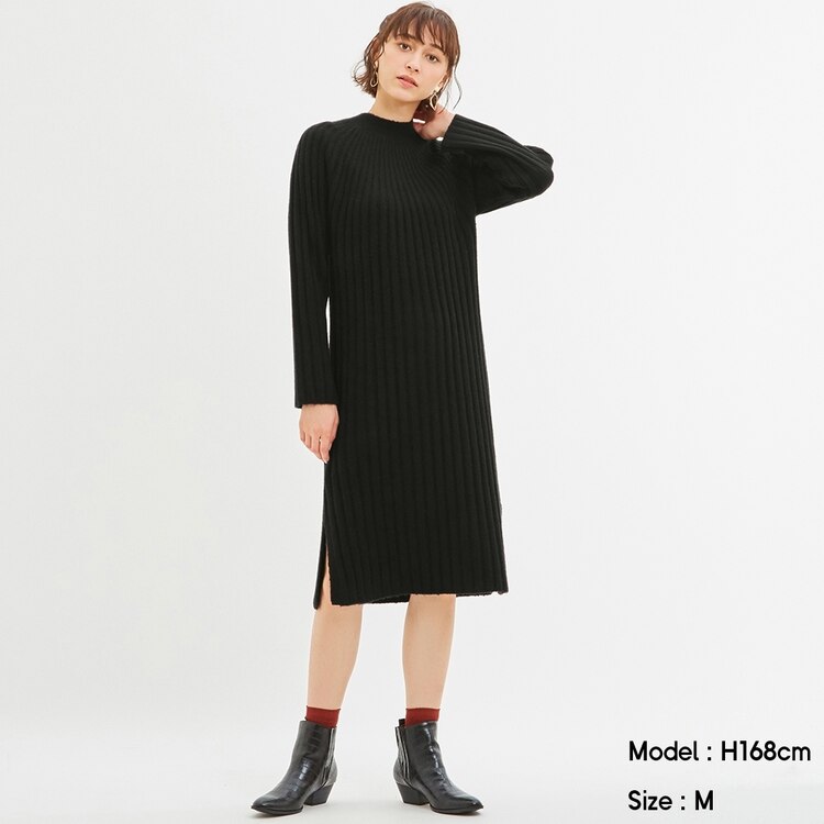Gu公式 ワイドリブニットワンピース 長袖 Jn X ファッション通販サイト