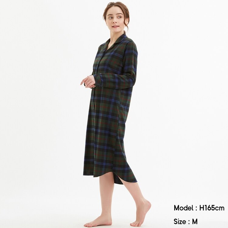 フランネルパジャマワンピース 長袖 チェック E Gu ジーユー 公式通販オンラインストア