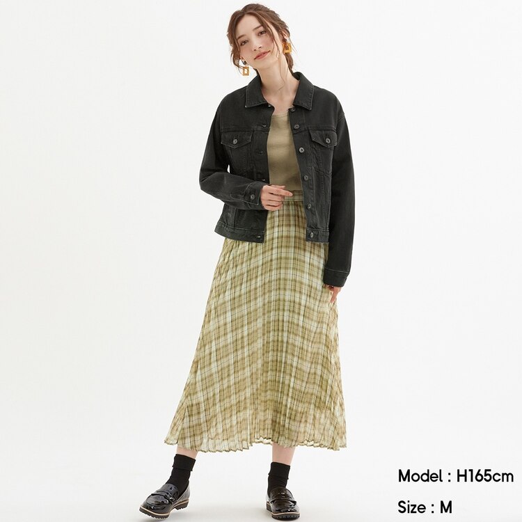 Gu公式 チェックプリーツロングスカートam ファッション通販サイト