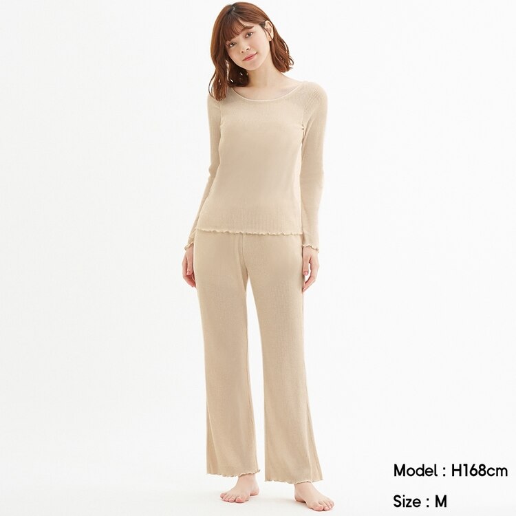 Gu公式 リブラウンジセット 長袖 カップ付き ファッション通販サイト