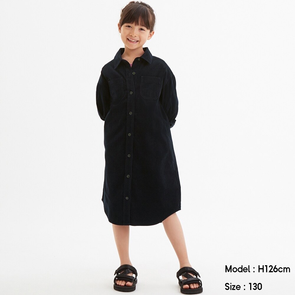 （GU）GIRLSコーデュロイシャツワンピース(長袖)のサムネイル