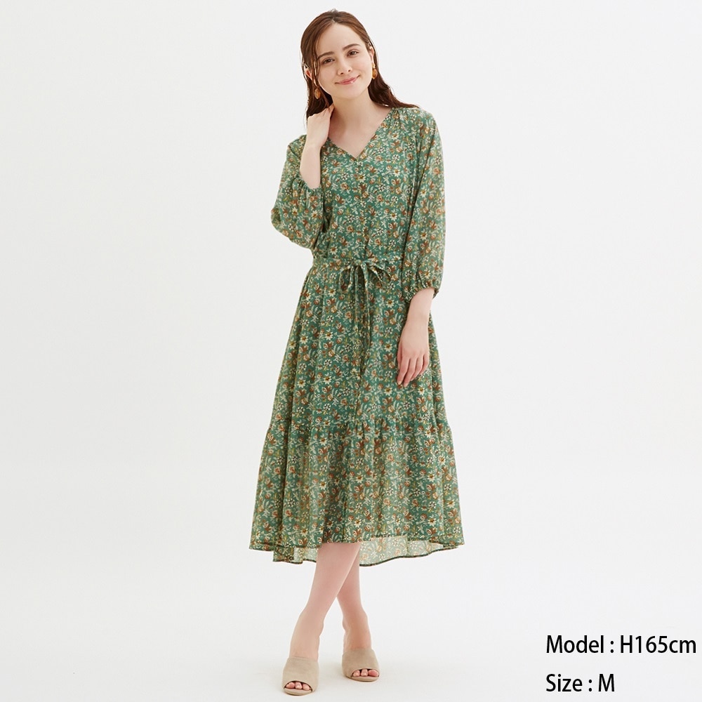 Guのフラワープリントレースアップワンピース 半袖 Stylehint