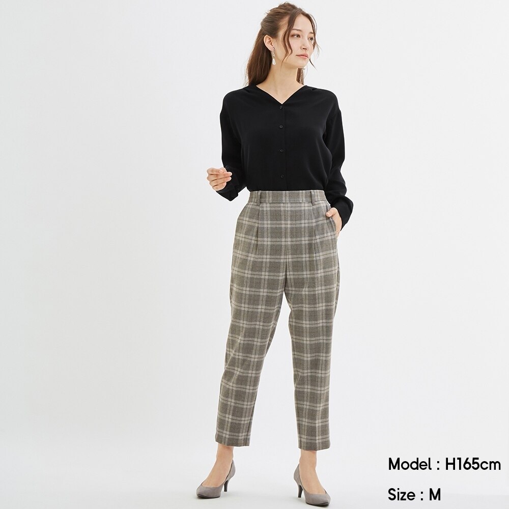 （GU）起毛タックテーパードパンツ(チェック)のサムネイル