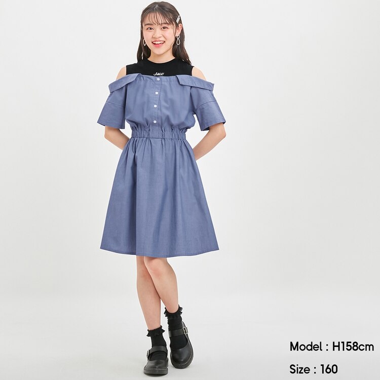 Girlsオフショルダーコンビワンピース 半袖 Jr E Gu ジーユー 公式通販オンラインストア