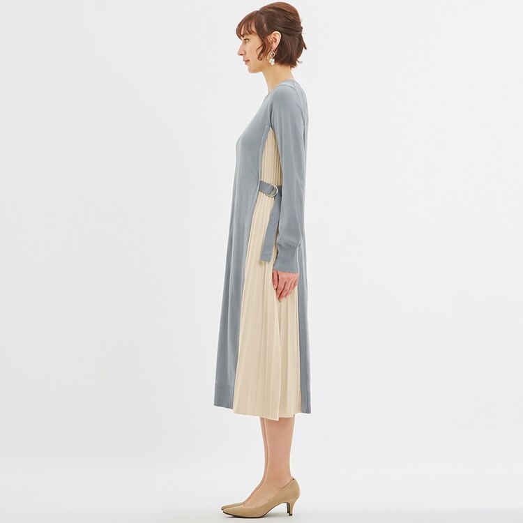 バイカラーサイドベルトニットワンピース 長袖 Q E Gu ジーユー 公式通販オンラインストア