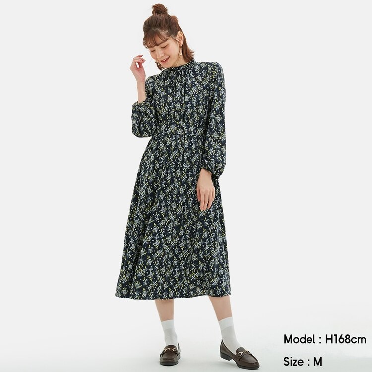 フラワープリントワンピース 長袖 Z E Gu ジーユー 公式通販オンラインストア