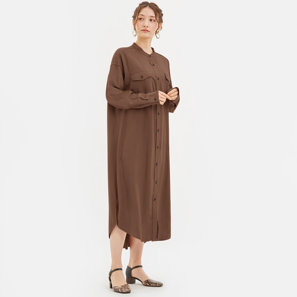 Gu公式 バンドカラーシャツワンピース 長袖 Q X ファッション通販サイト