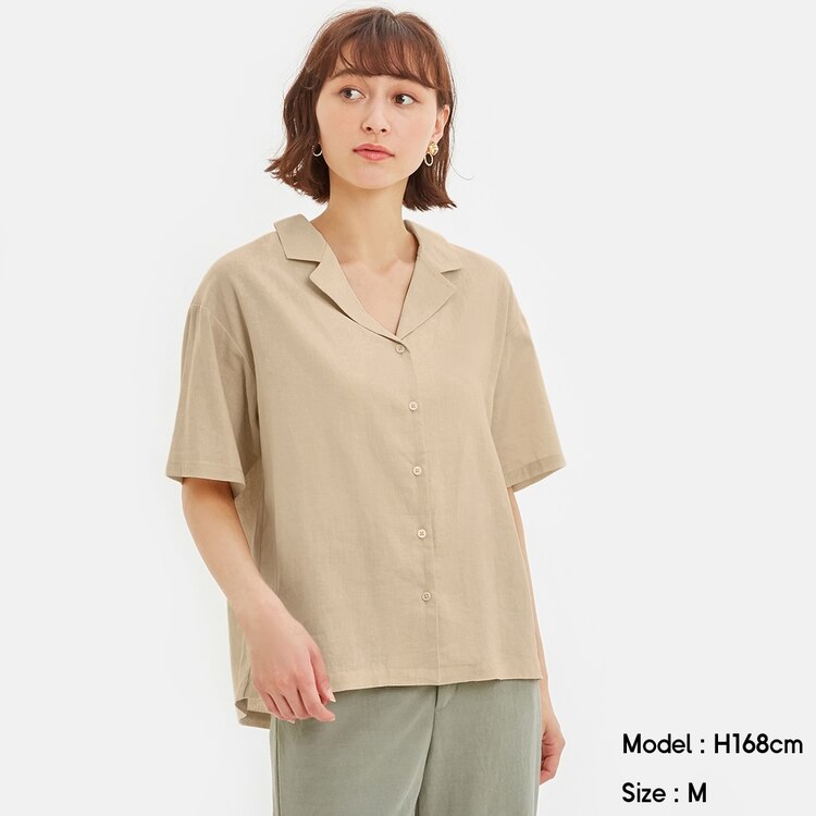 Gu公式 リネンブレンドオープンカラーシャツ 5分袖 ファッション通販サイト