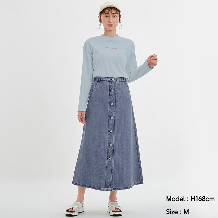 Gu公式 デニムフロントボタンフレアスカートjn X ファッション通販サイト