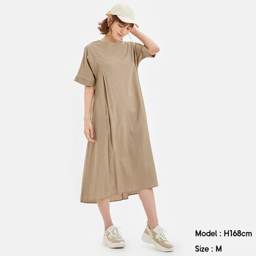 Gu公式 リネンブレンドaラインワンピース 5分袖 ファッション通販サイト