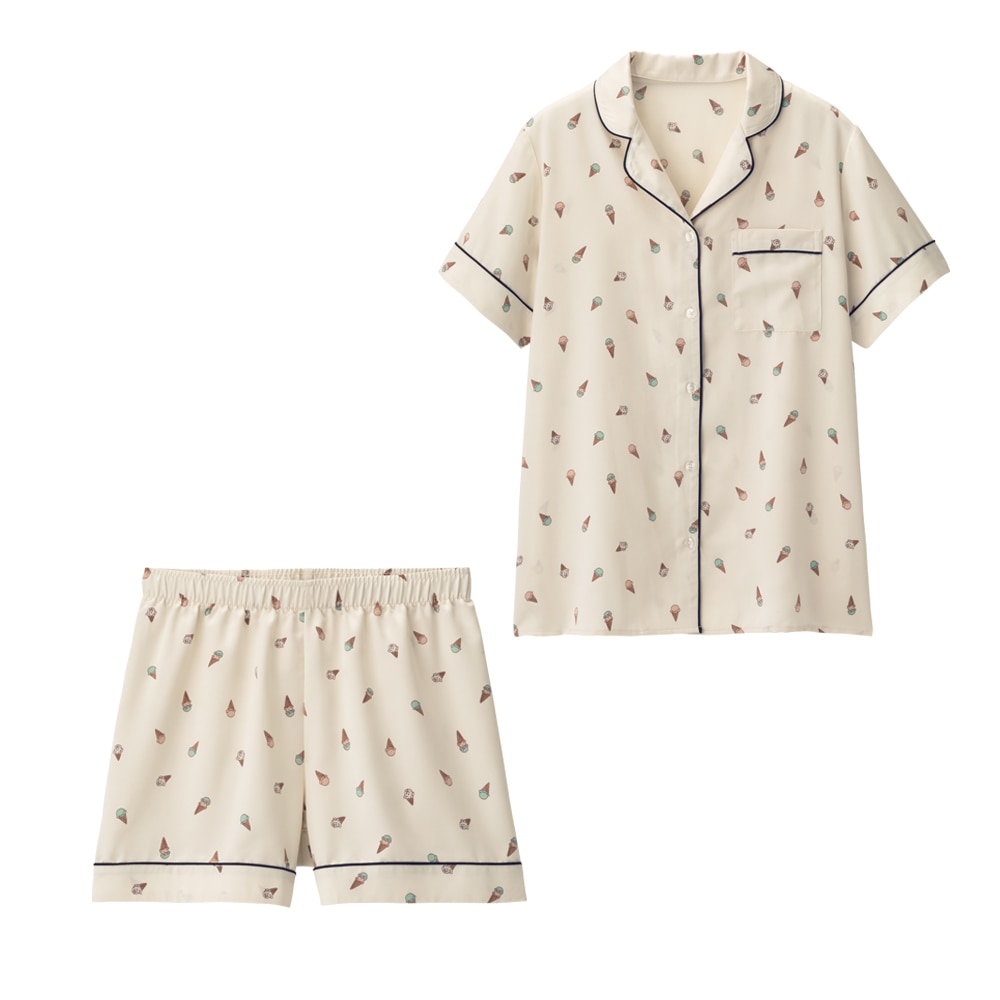 GU公式 | サテンパジャマ(半袖ショートパンツ)(アイスクリーム)+E | ファッション通販サイト