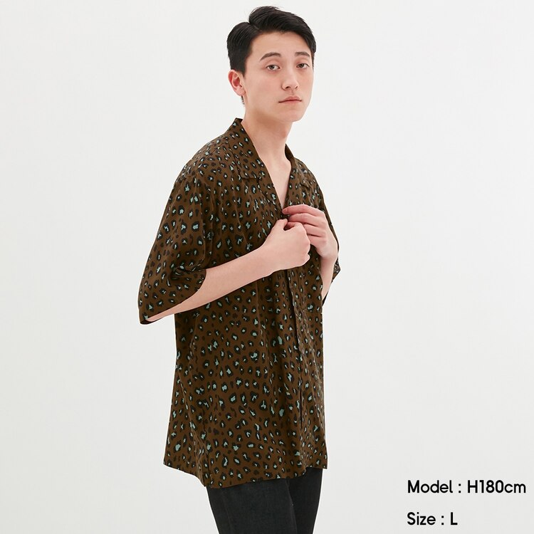 Gu公式 オープンカラーシャツ 5分袖 レオパード ファッション通販サイト