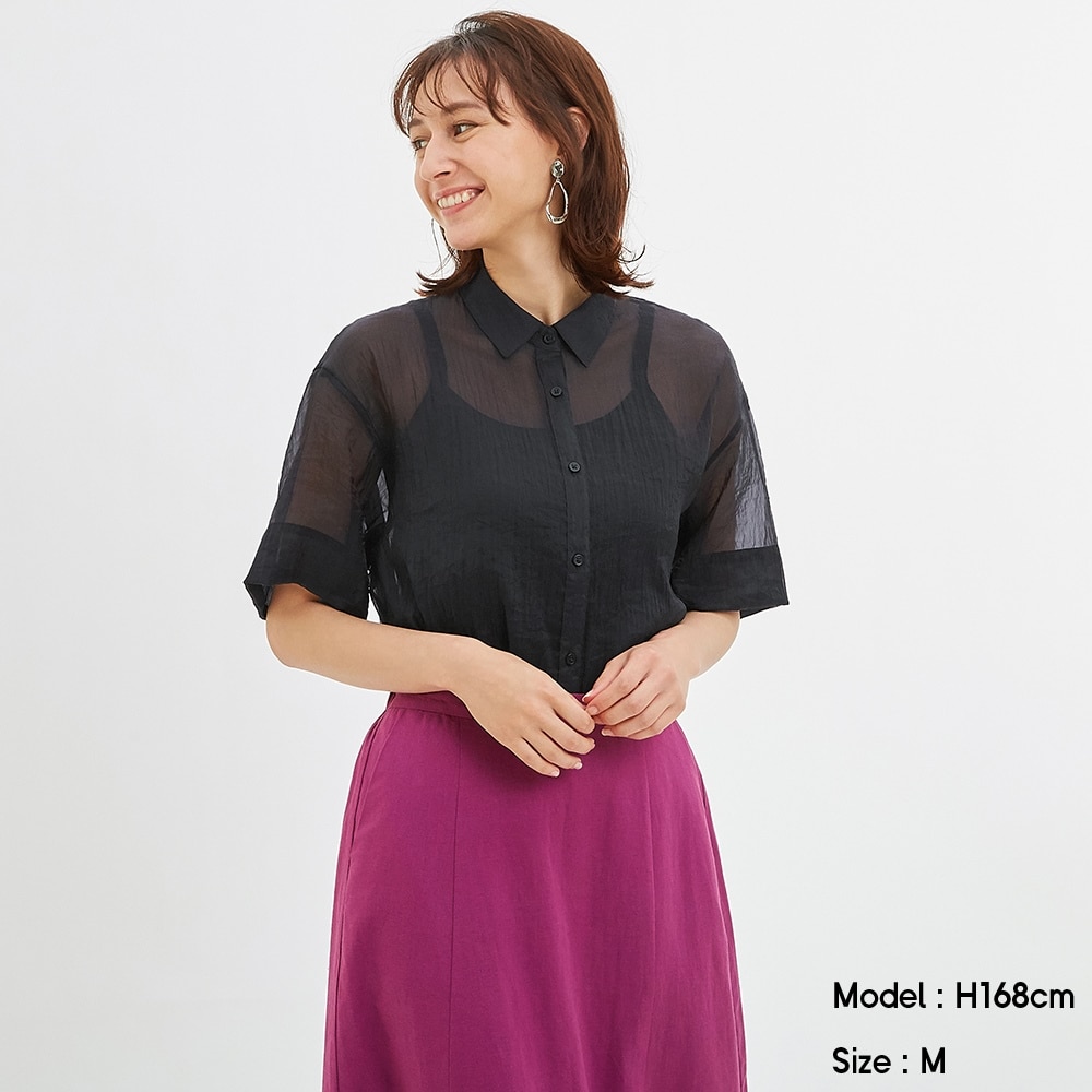 （GU）シアーオーバーサイズシャツ(5分袖)のサムネイル