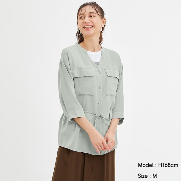 マットサテンダブルポケットシャツ(7分袖)-GREEN