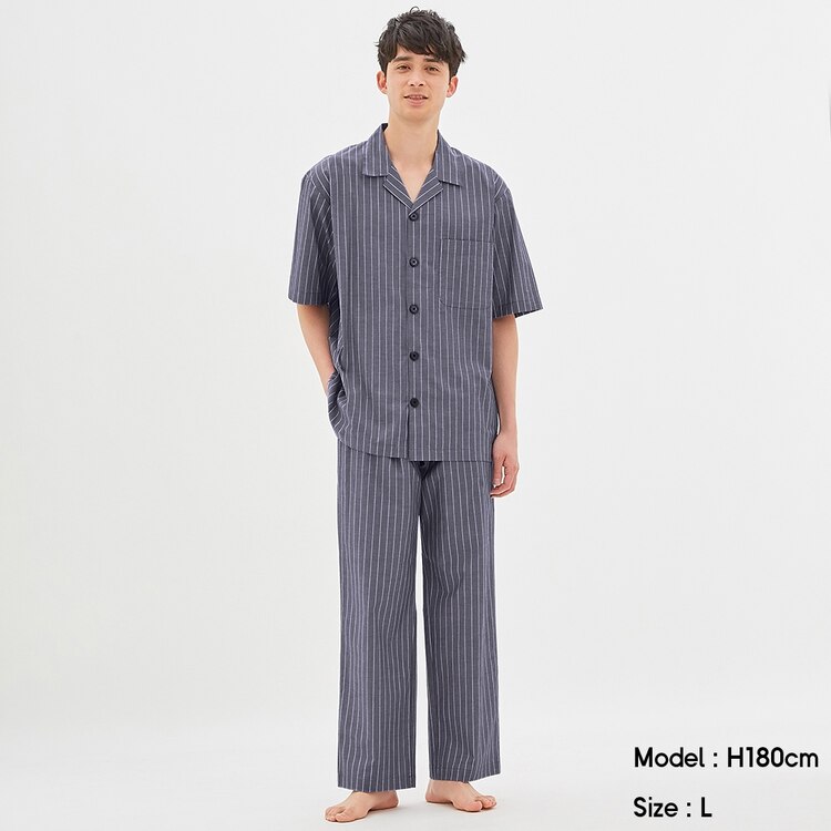 Gu公式 オープンカラーパジャマ 半袖 ロングパンツ ストライプ ファッション通販サイト