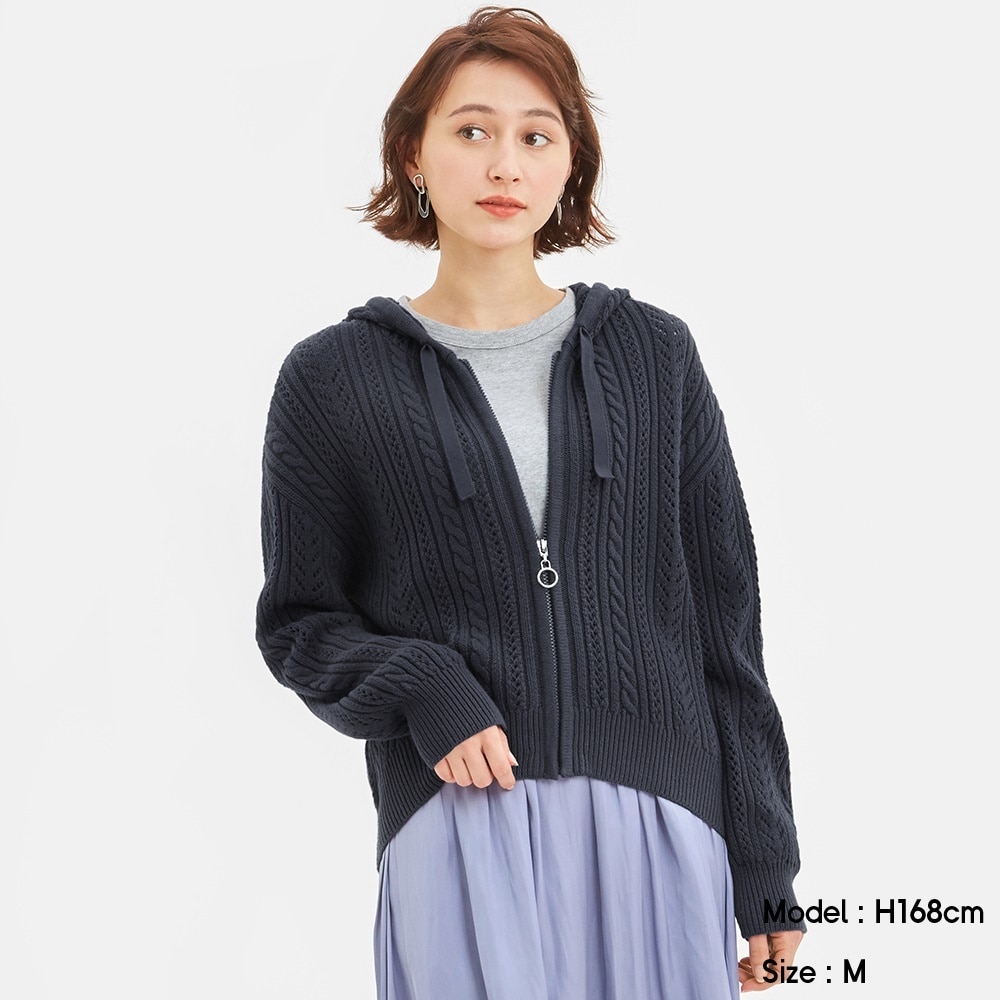 （GU）透かし編みケーブルニットパーカ(長袖)Q+Xのサムネイル